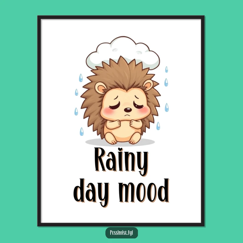Funny Sad Hedgehog Art Poster - Hilarious Wall Decor for Rainy Days