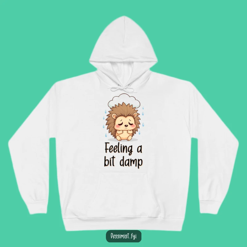 Cozy Funny Sad Hedgehog Hoodie - Warm Comfort for Rainy Days